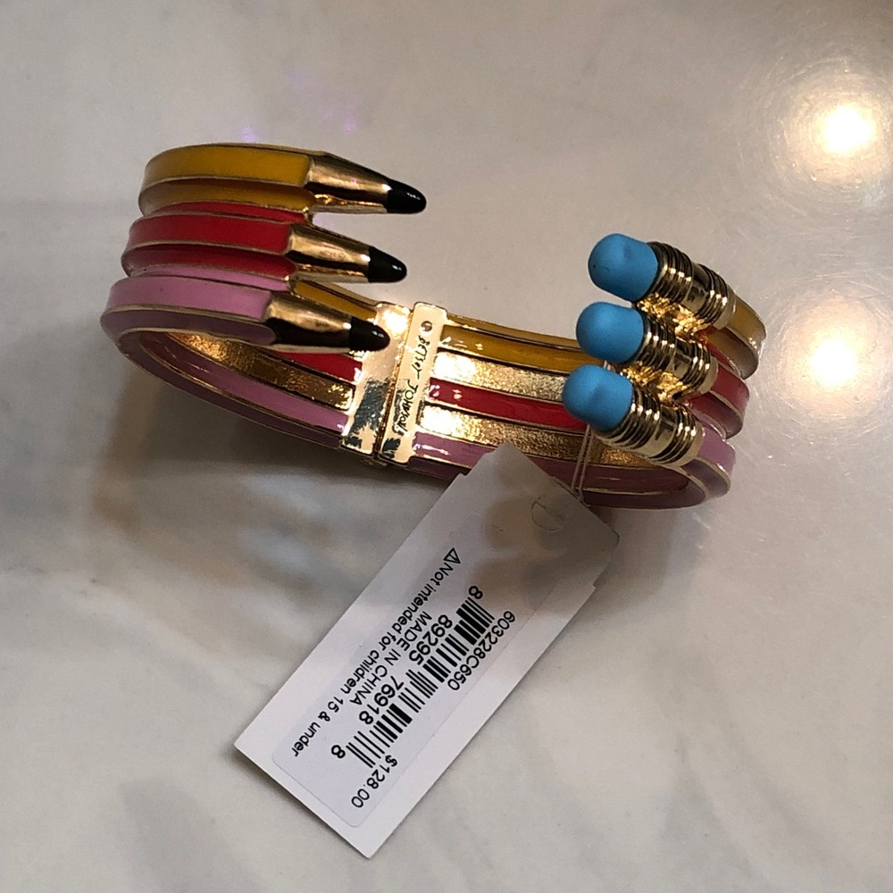 Betsey Johnson Back To School Triple Curved Pencil Hinged Cuff Bracelet NWT